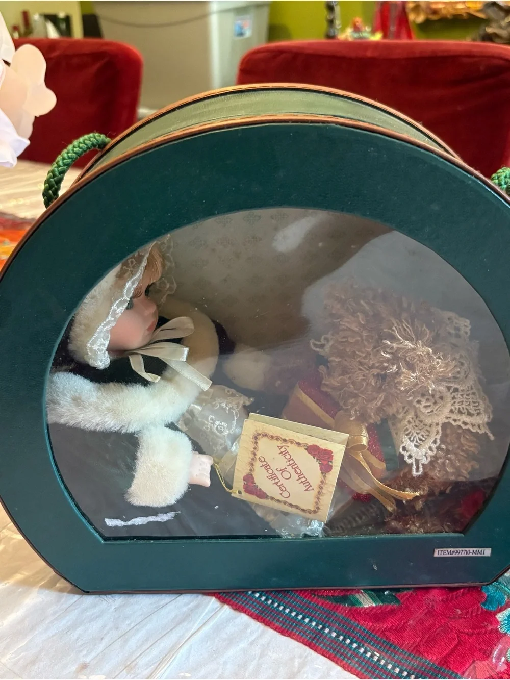 Vintage Green Holiday Doll & Bear Decorative Set